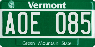VT license plate AOE085