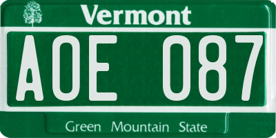 VT license plate AOE087