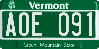 VT license plate AOE091