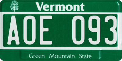 VT license plate AOE093