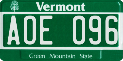 VT license plate AOE096