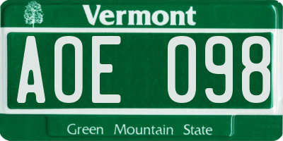 VT license plate AOE098