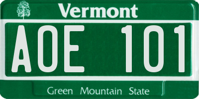 VT license plate AOE101