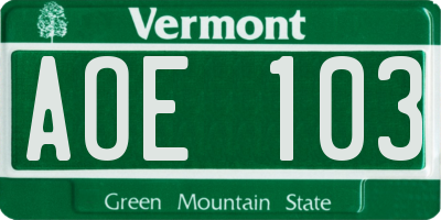 VT license plate AOE103