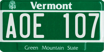 VT license plate AOE107