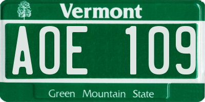 VT license plate AOE109
