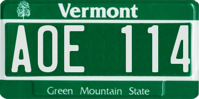 VT license plate AOE114