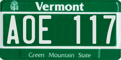 VT license plate AOE117