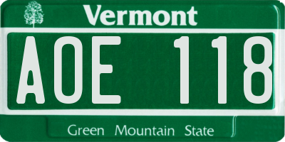 VT license plate AOE118