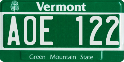 VT license plate AOE122