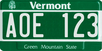 VT license plate AOE123