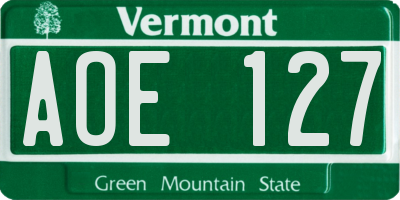 VT license plate AOE127