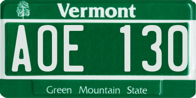 VT license plate AOE130
