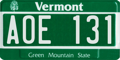 VT license plate AOE131
