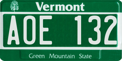 VT license plate AOE132