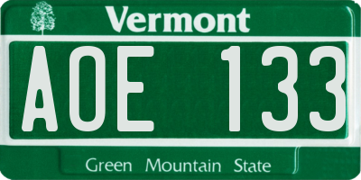VT license plate AOE133