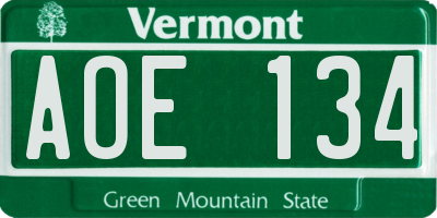 VT license plate AOE134