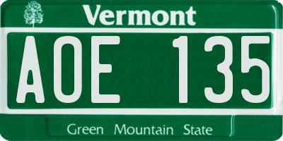 VT license plate AOE135