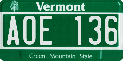 VT license plate AOE136