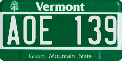 VT license plate AOE139