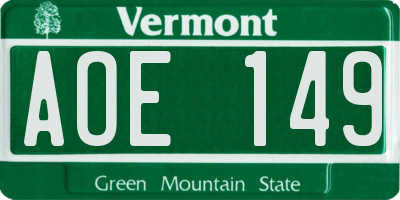 VT license plate AOE149