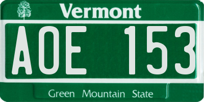 VT license plate AOE153