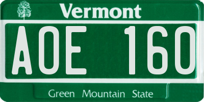 VT license plate AOE160