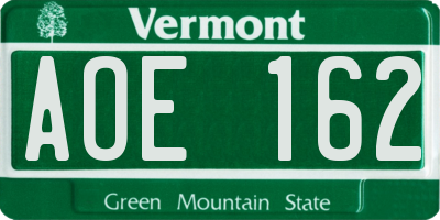 VT license plate AOE162