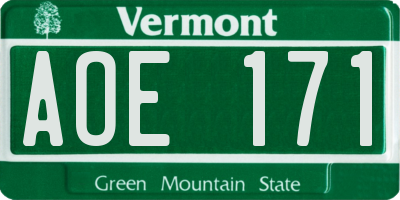 VT license plate AOE171