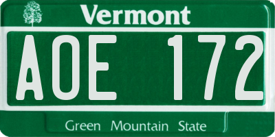 VT license plate AOE172