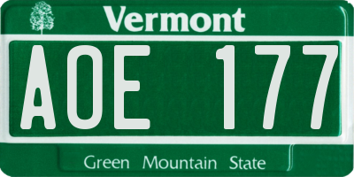 VT license plate AOE177