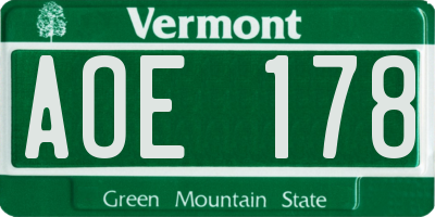 VT license plate AOE178