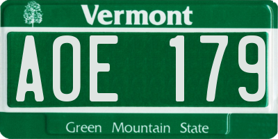 VT license plate AOE179