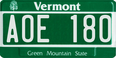 VT license plate AOE180