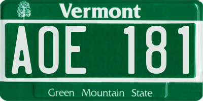 VT license plate AOE181
