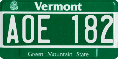 VT license plate AOE182