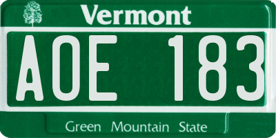 VT license plate AOE183