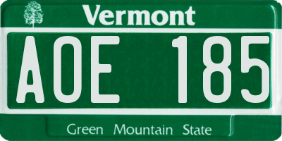 VT license plate AOE185