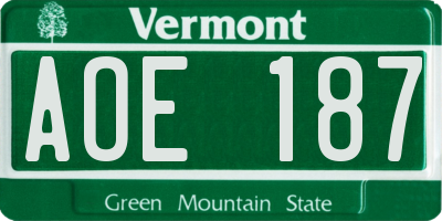 VT license plate AOE187