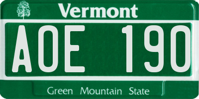 VT license plate AOE190