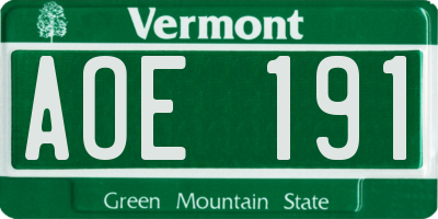 VT license plate AOE191