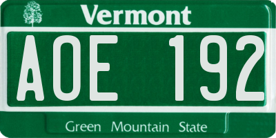 VT license plate AOE192
