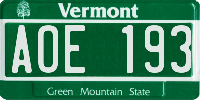 VT license plate AOE193