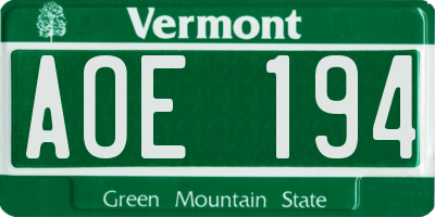VT license plate AOE194