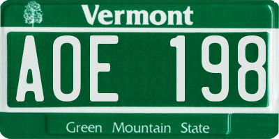VT license plate AOE198