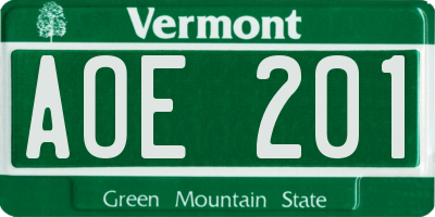 VT license plate AOE201