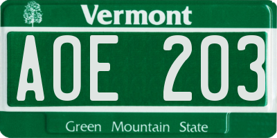VT license plate AOE203