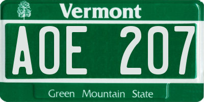VT license plate AOE207