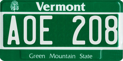 VT license plate AOE208