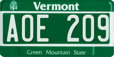 VT license plate AOE209